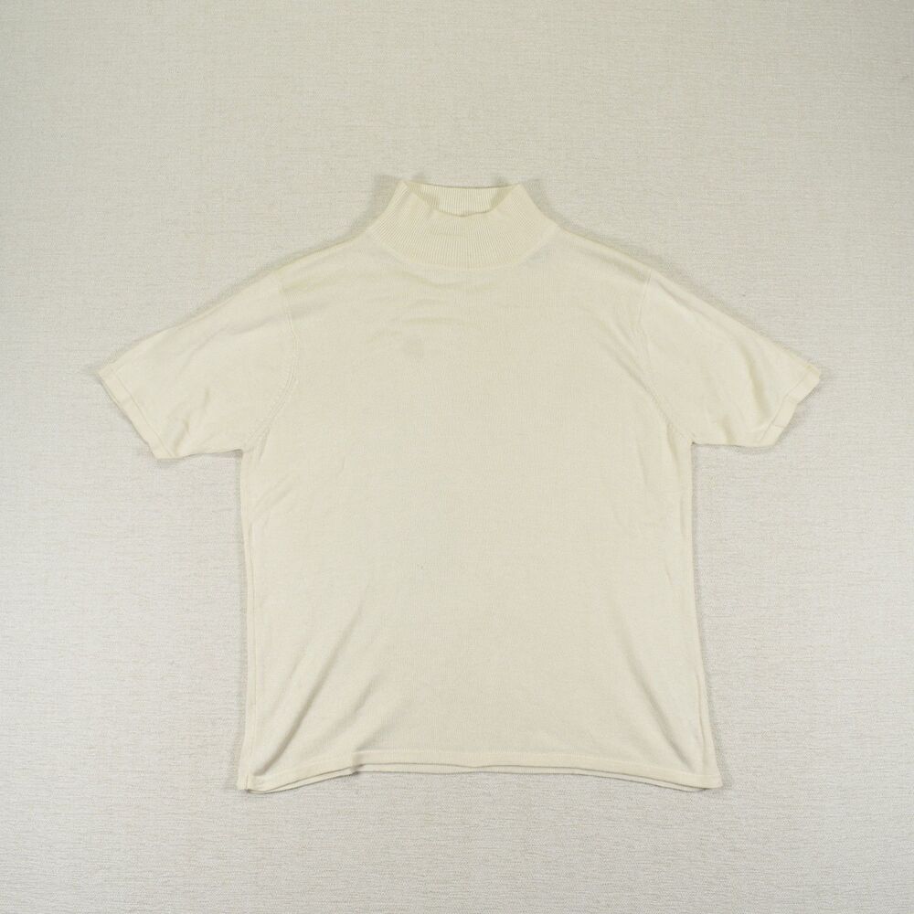 Vintage Valerie Stevens 100% Pure Silk Ivory Short Sleeve Mock Neck Top Medium
